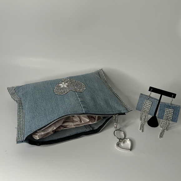 Custom Denim Rhinestone Bag & Earrings